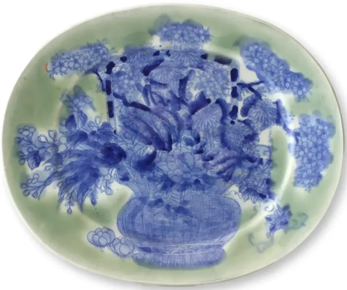 Antique Japanese Porcelain Celadon Plate - Blue