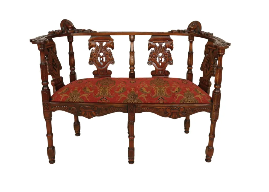 1910 Walnut Parlor Settee - Red