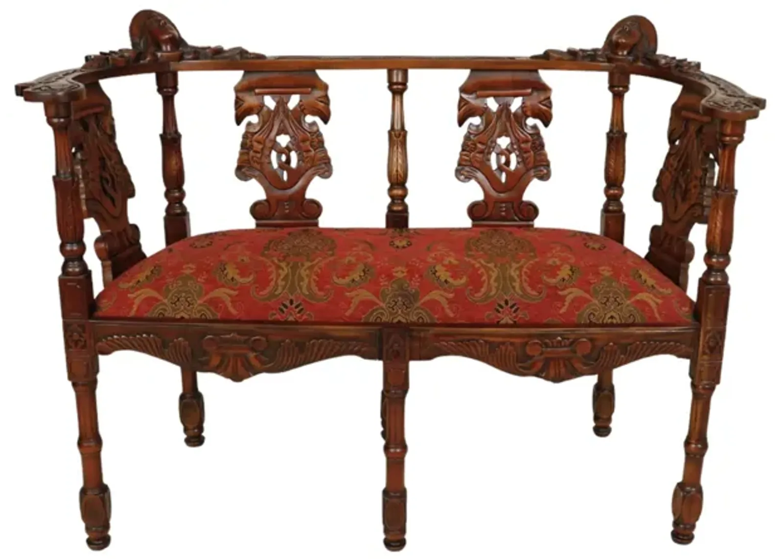 1910 Walnut Parlor Settee - Red