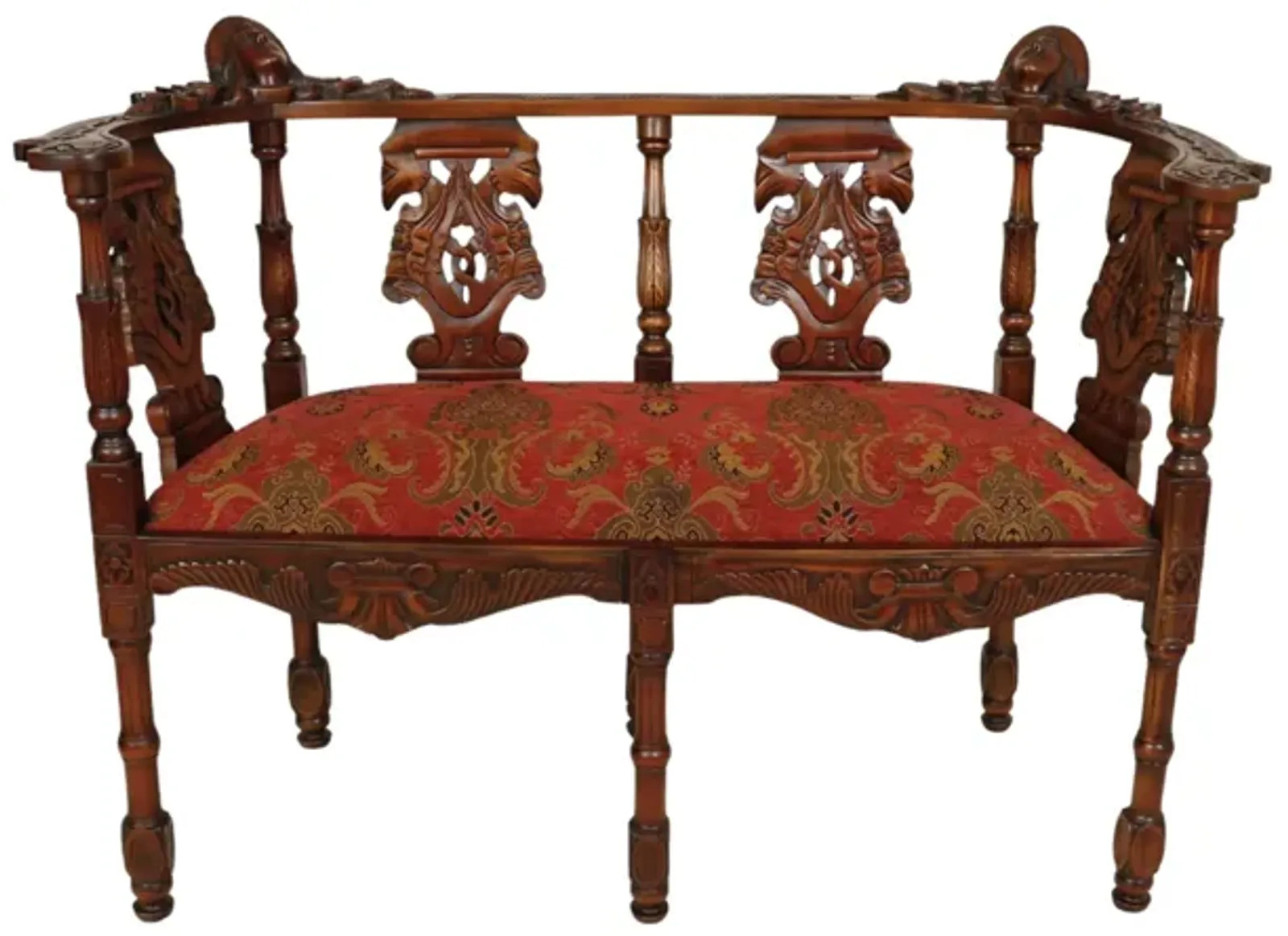 1910 Walnut Parlor Settee - Red