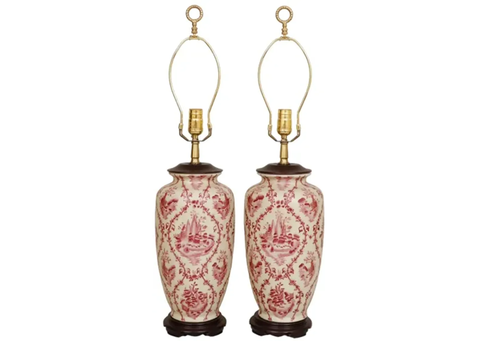 Delft Style Ceramic Table Lamps - a Pair - Red