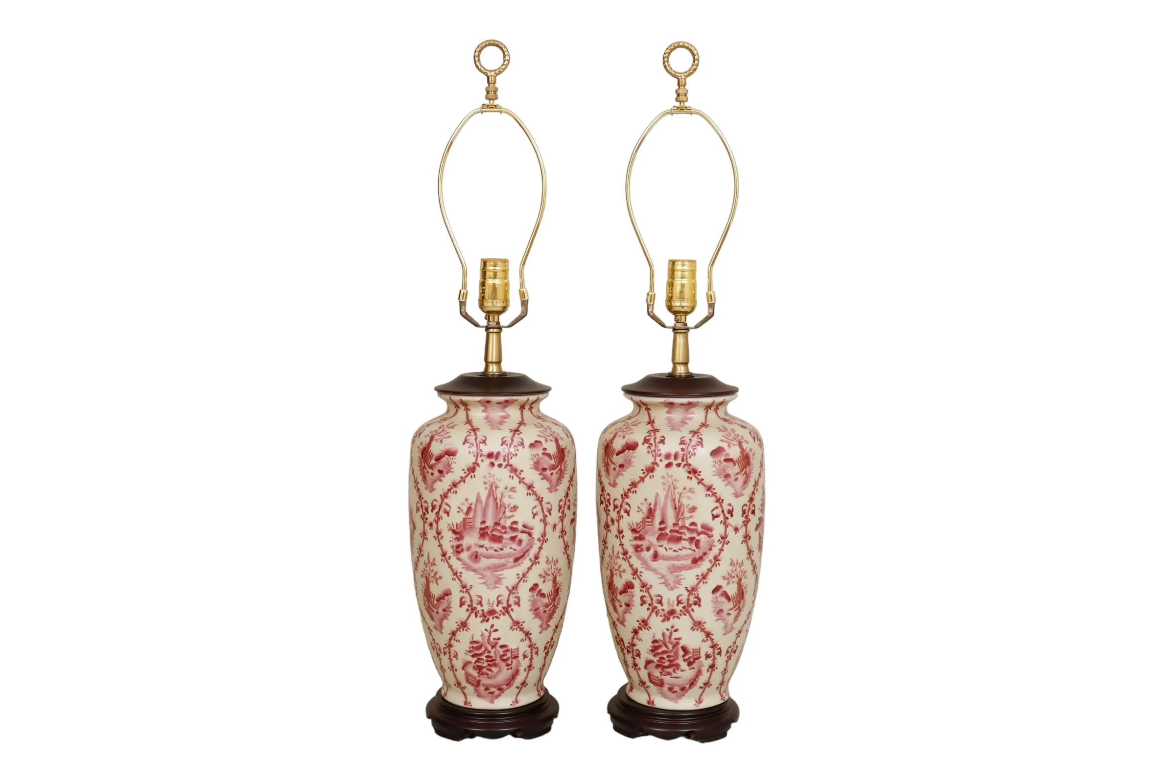 Delft Style Ceramic Table Lamps - a Pair - Red