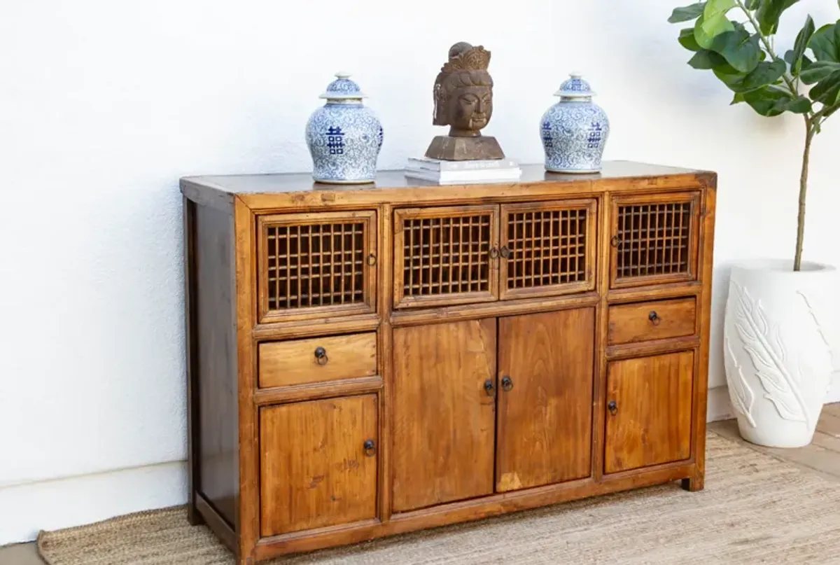 Antique Lattice Farmhouse Cabinet - Brown