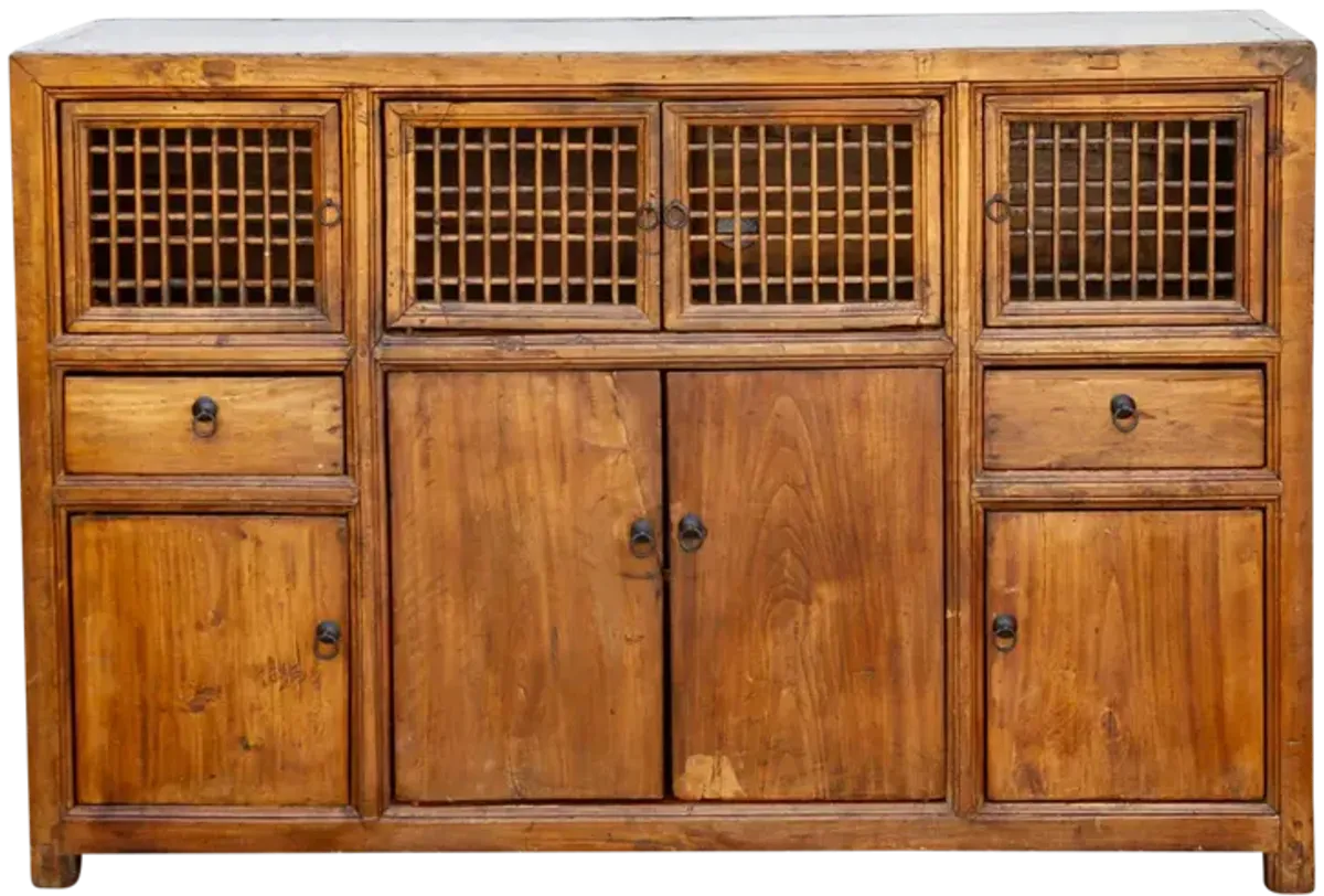 Antique Lattice Farmhouse Cabinet - de-cor - Brown
