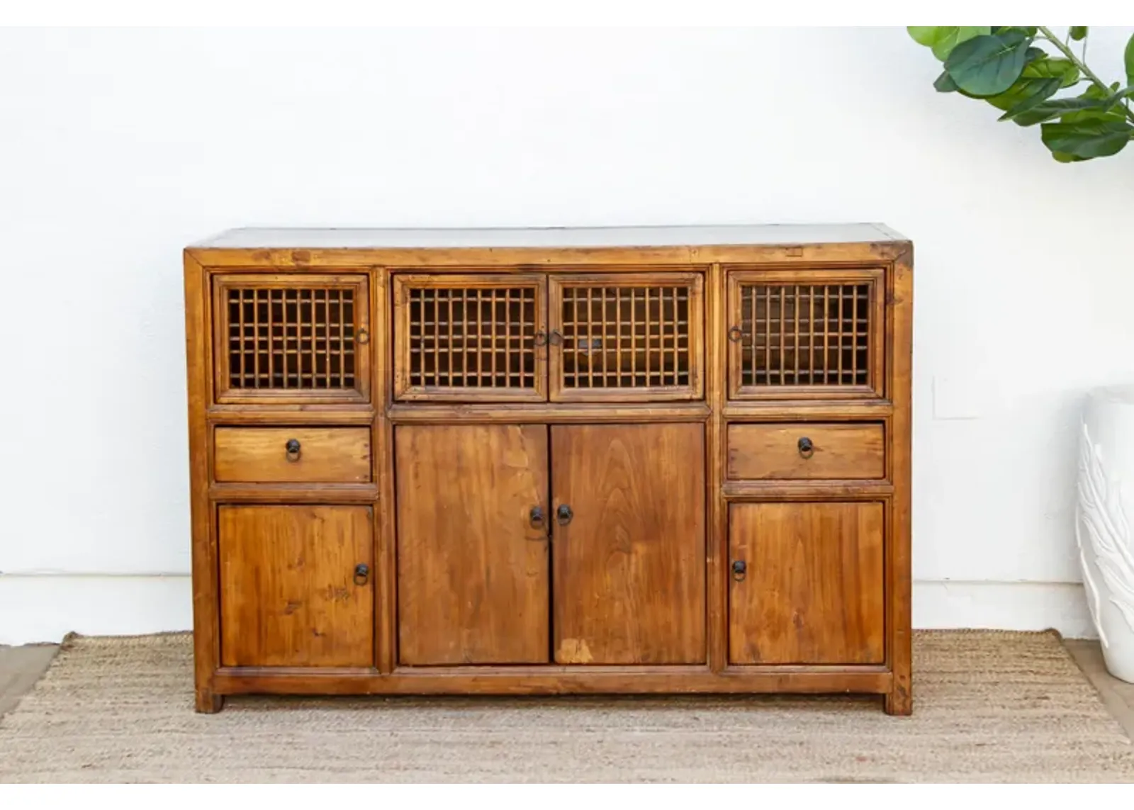 Antique Lattice Farmhouse Cabinet - Brown