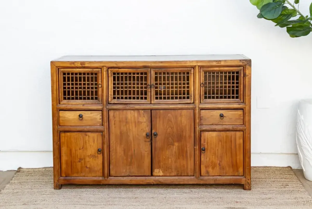 Antique Lattice Farmhouse Cabinet - Brown