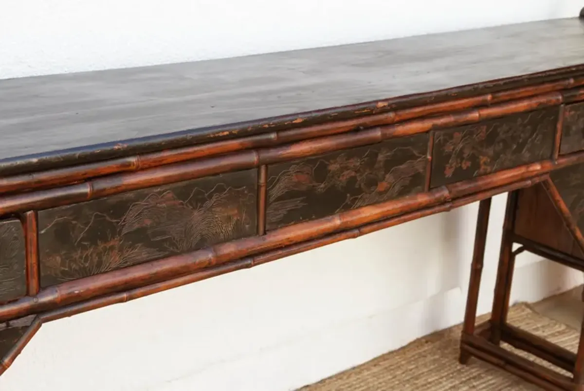 Antique Bamboo Long Chinoiserie Console