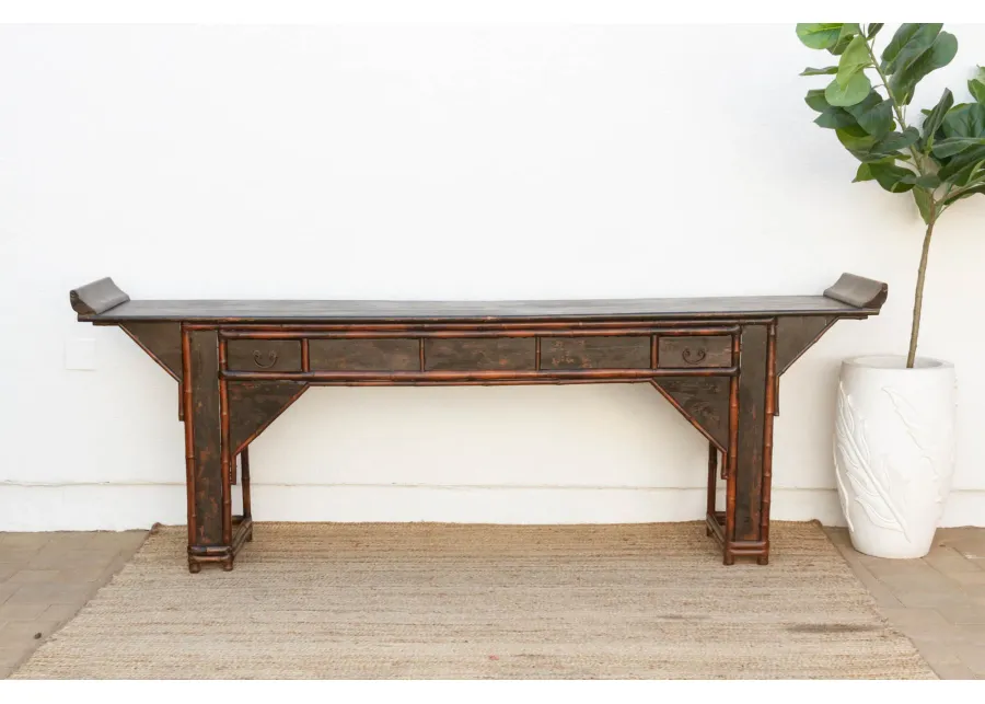 Antique Bamboo Long Chinoiserie Console