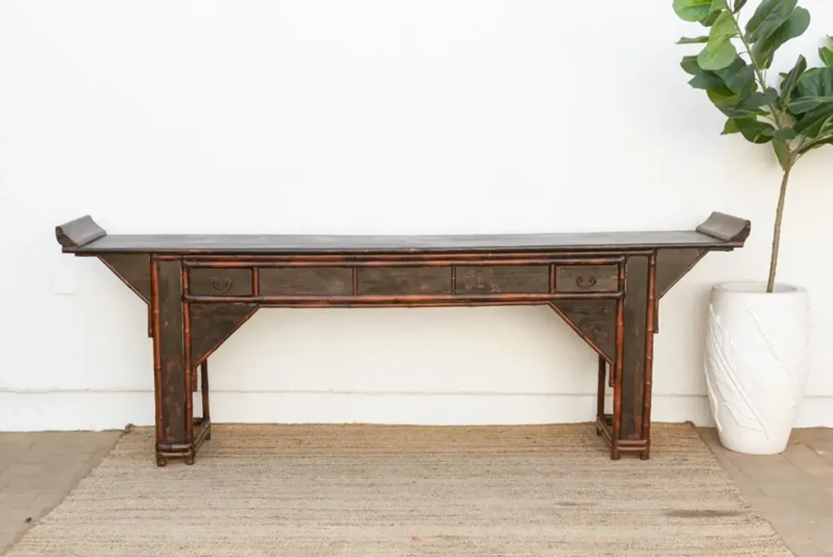 Antique Bamboo Long Chinoiserie Console