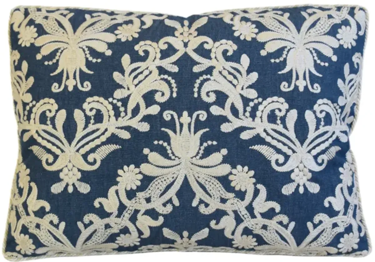 Designer Embroidered Floral Blue Pillow