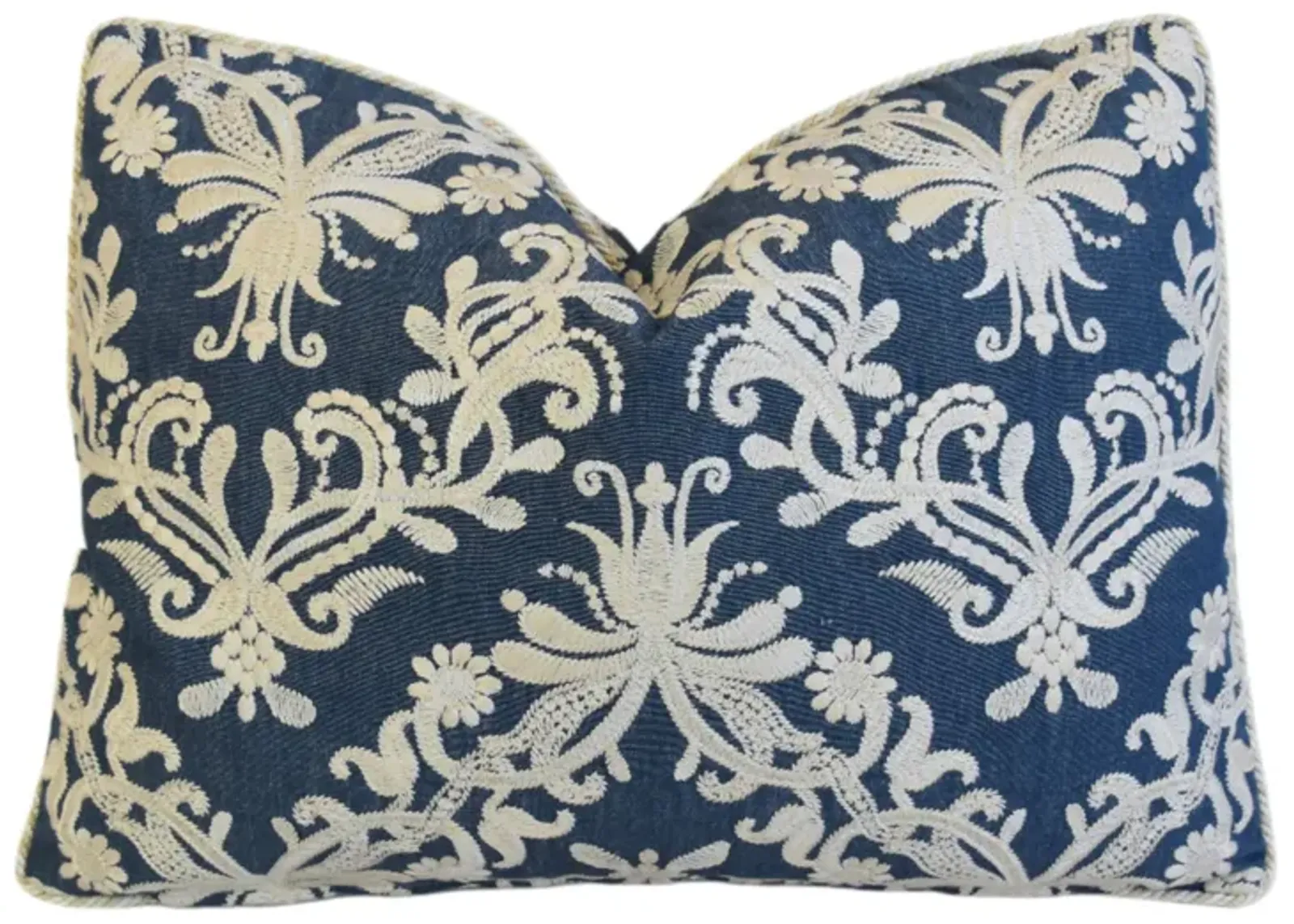 Designer Embroidered Floral Blue Pillow