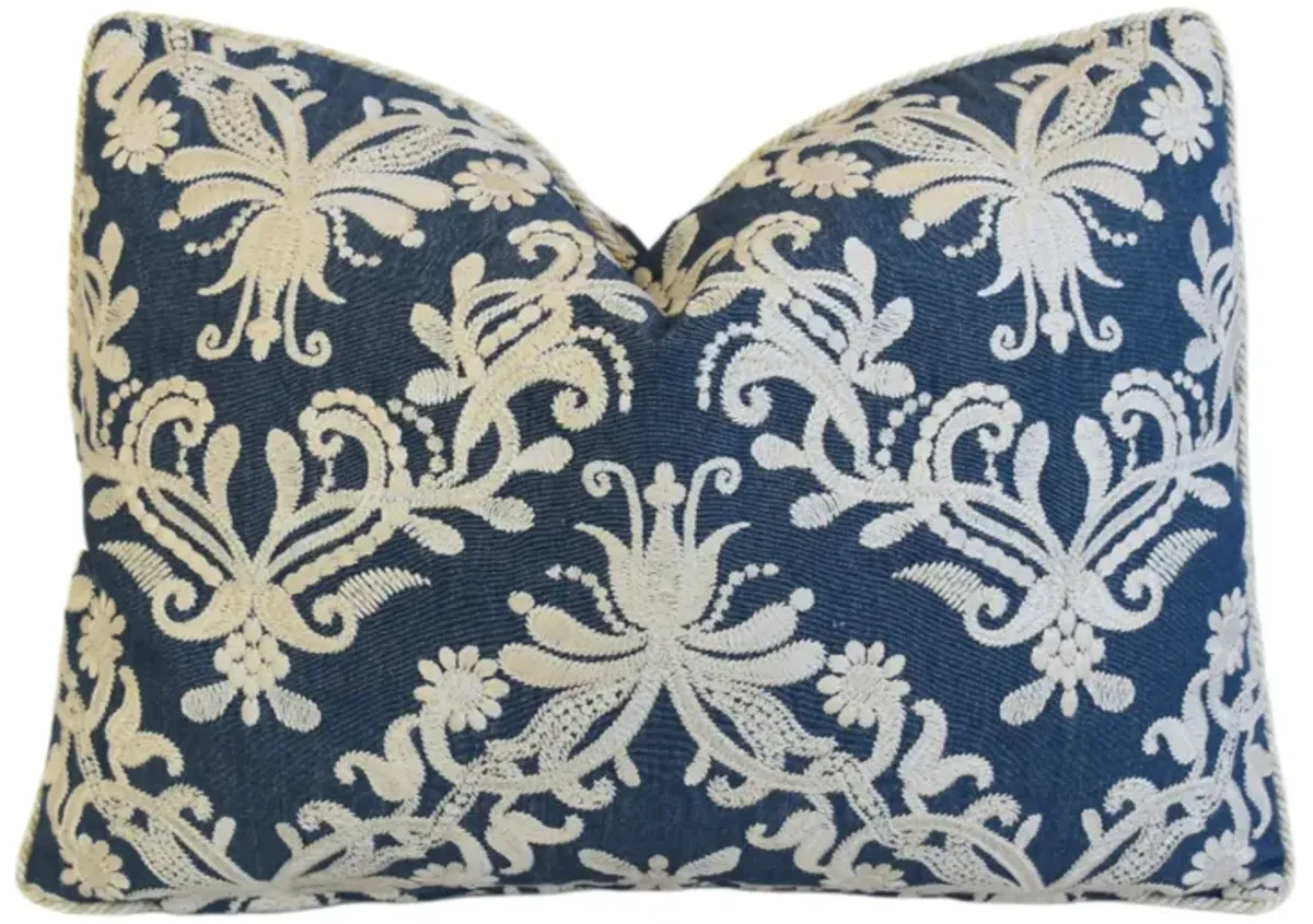 Designer Embroidered Floral Blue Pillow