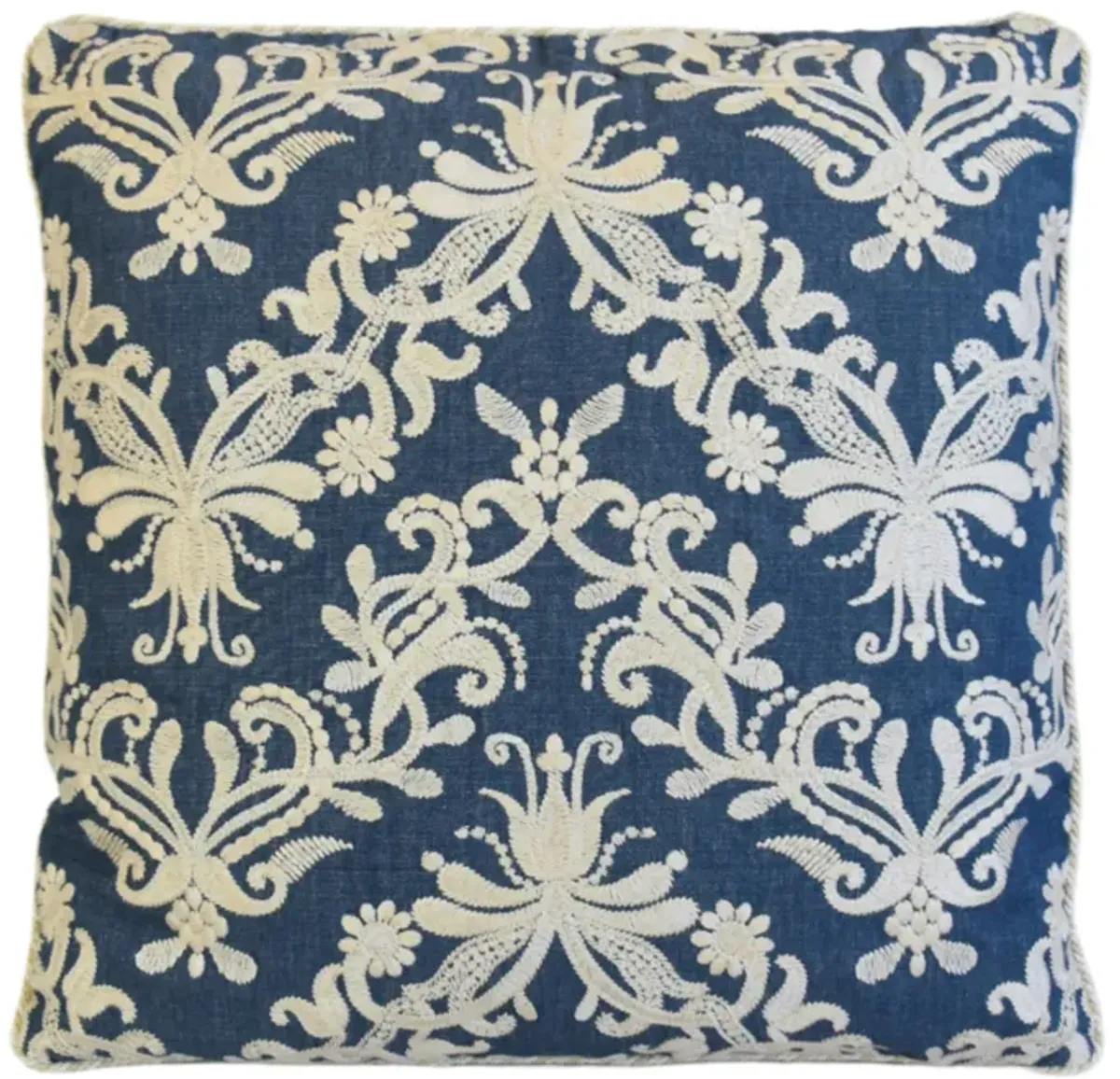 Designer Embroidered Floral Blue Pillow