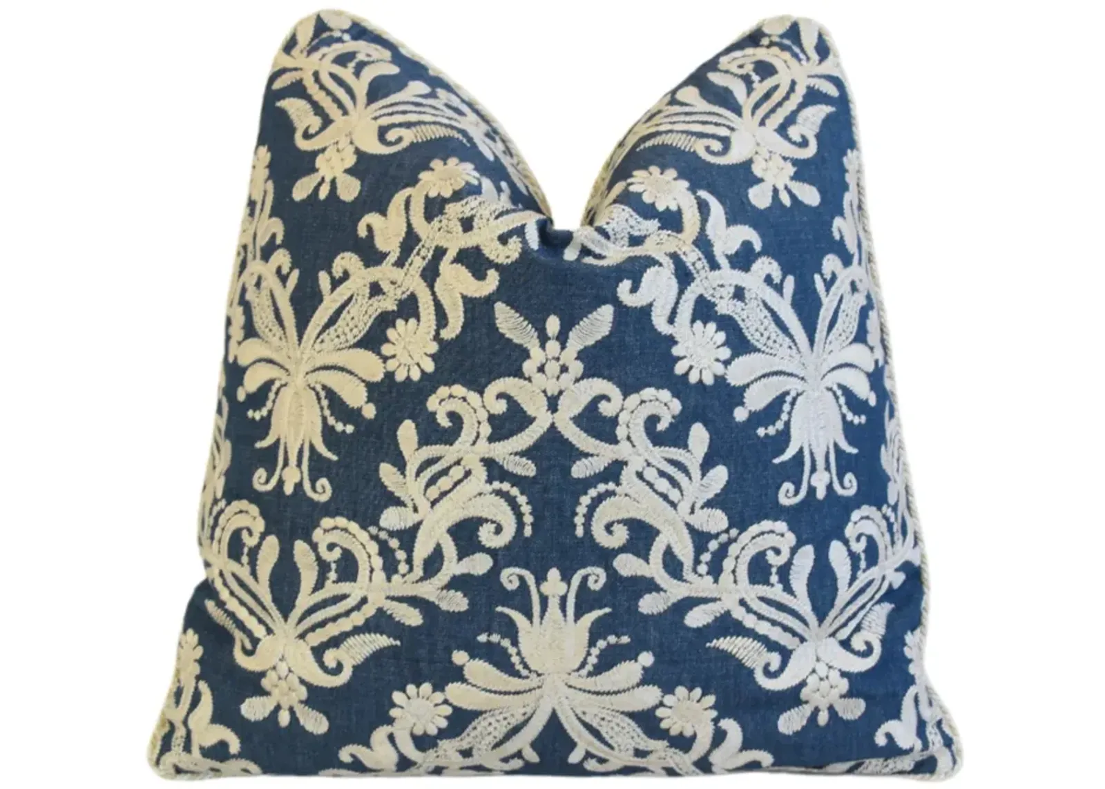 Designer Embroidered Floral Blue Pillow