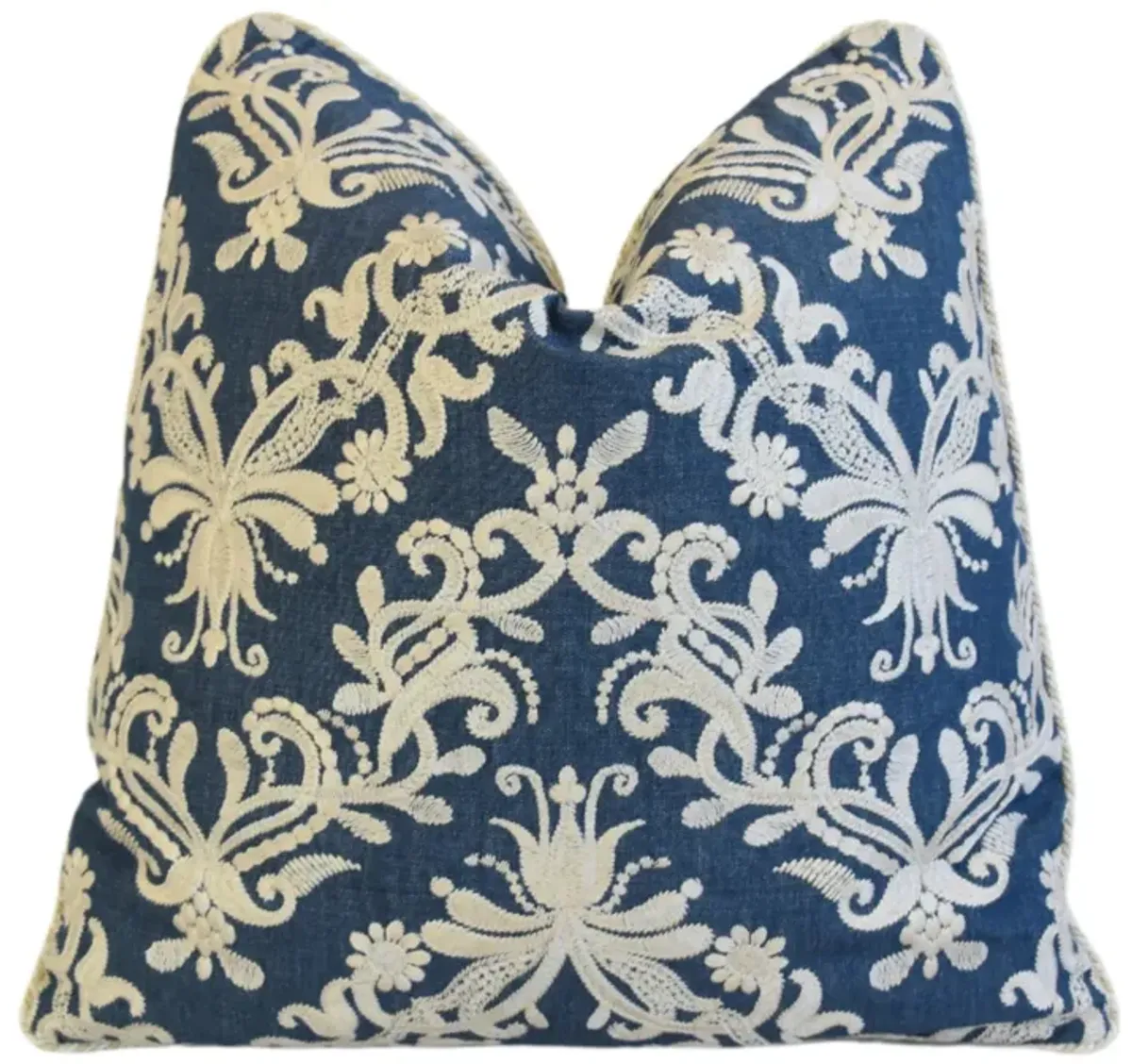 Designer Embroidered Floral Blue Pillow