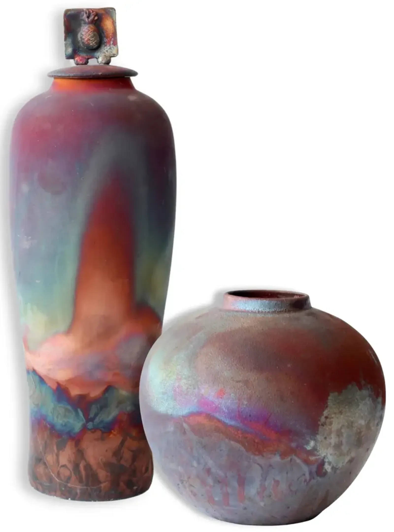 Signed Raku Art Pottery Urn & Vase - Purple