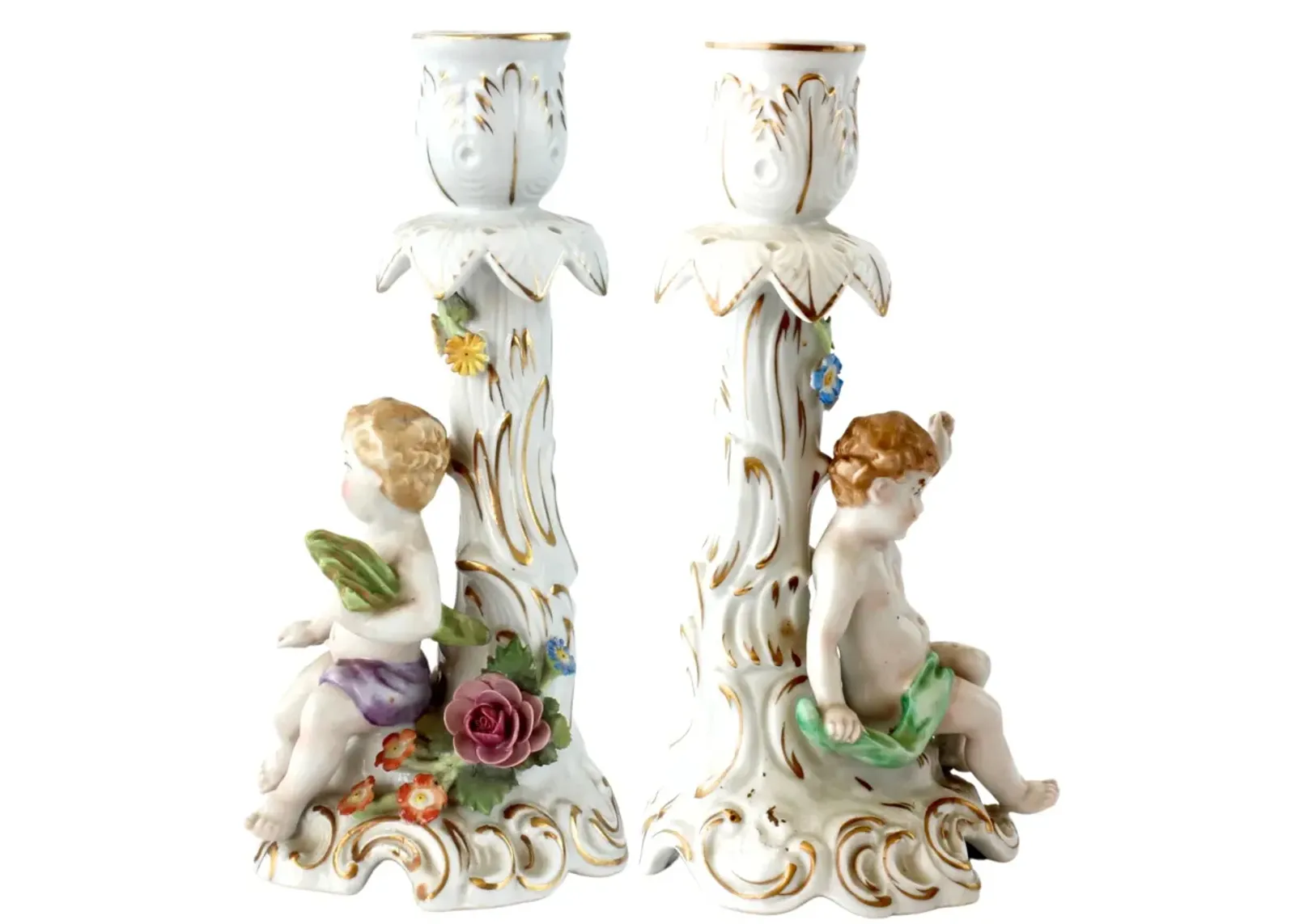 C. 1930s Porcelain Cherub Candleholders