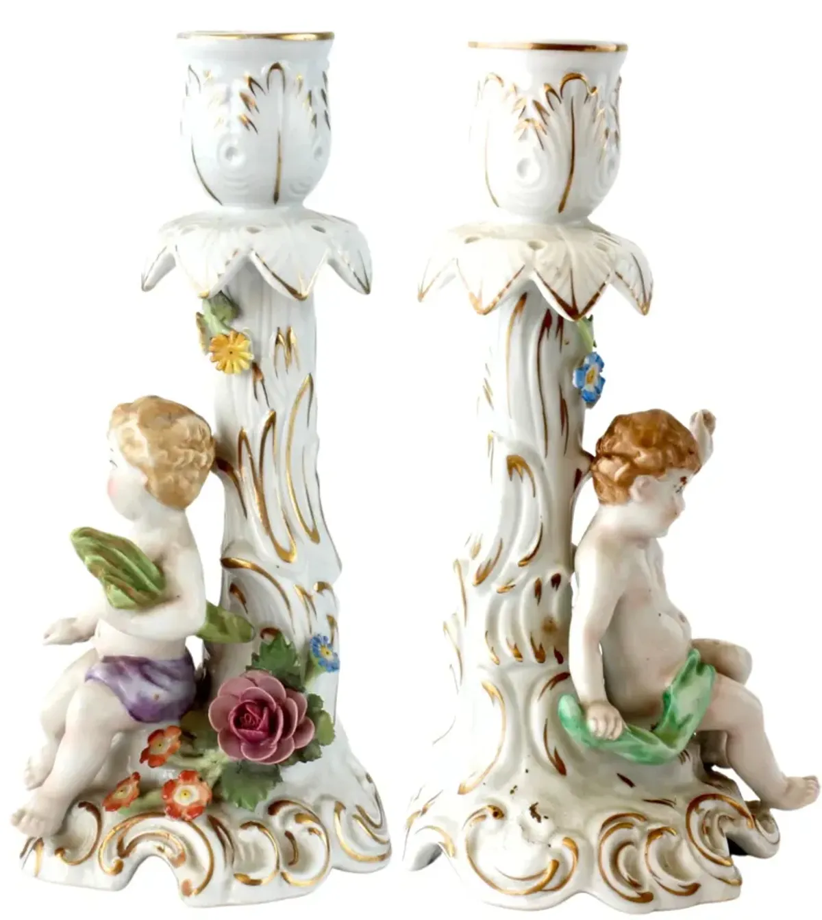 C. 1930s Porcelain Cherub Candleholders