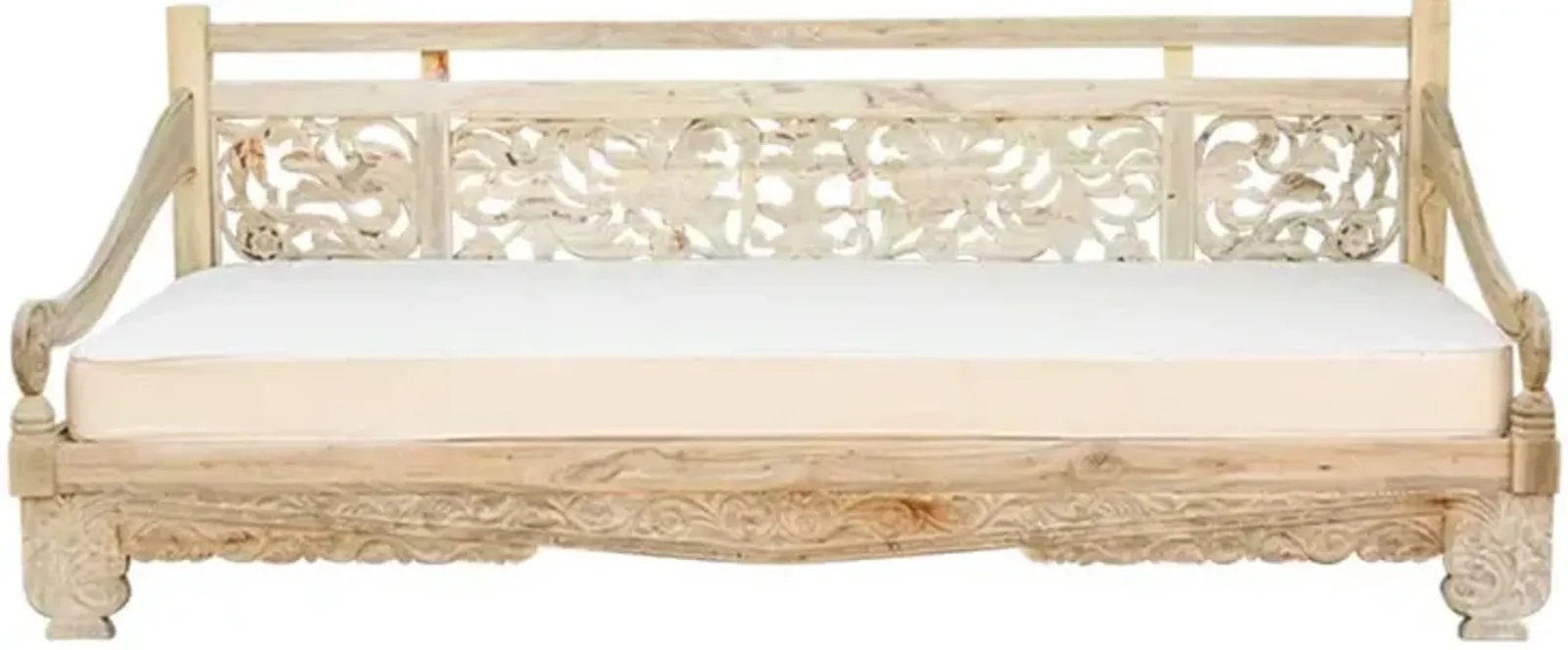 102" Beautifully Carved Opium Daybed - Handcrafted - Comfortable, Sturdy