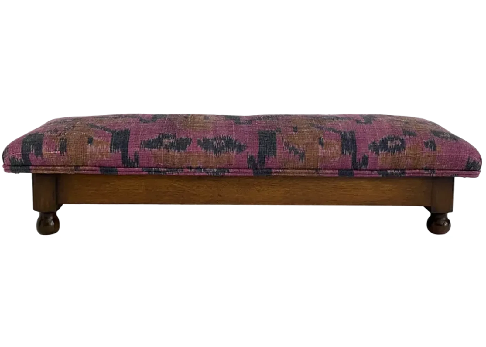 Victorian Oak & Ikat Fender Footstool - Purple