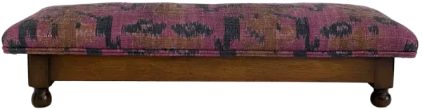 Victorian Oak & Ikat Fender Footstool - Purple