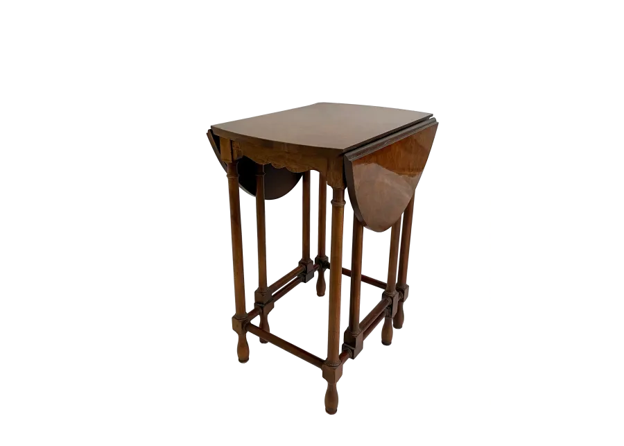 Baker Burled Walnut Gate Leg Side Table - brown