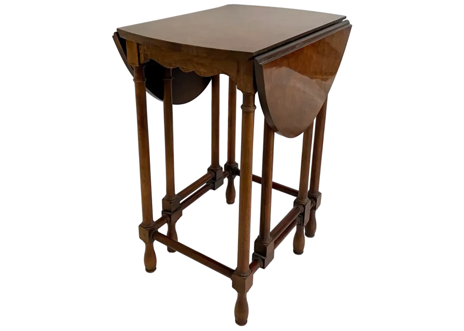 Baker Burled Walnut Gate Leg Side Table - Brown