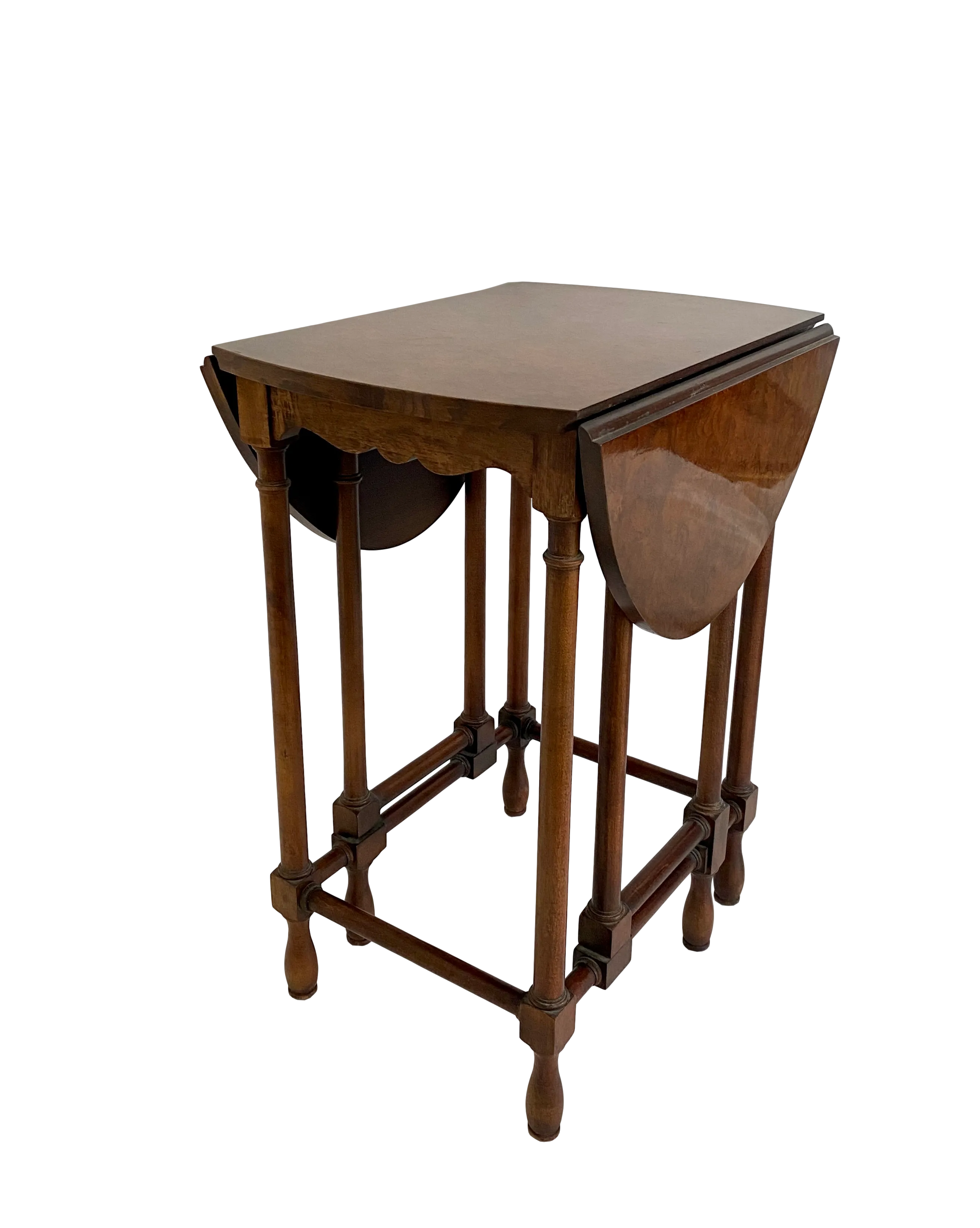 Baker Burled Walnut Gate Leg Side Table - brown