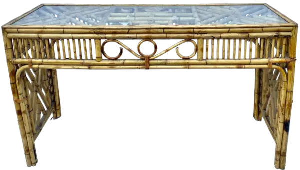 Chinoiserie Bamboo & Glass Console Table - Ballyhoo - Brown
