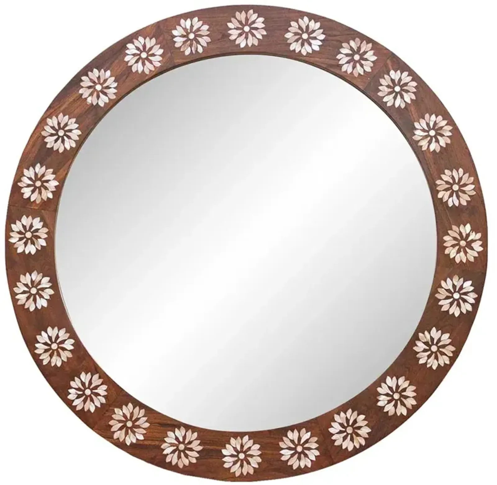 Large Walnut Blossom Inlay Round Mirror - de-cor - Brown