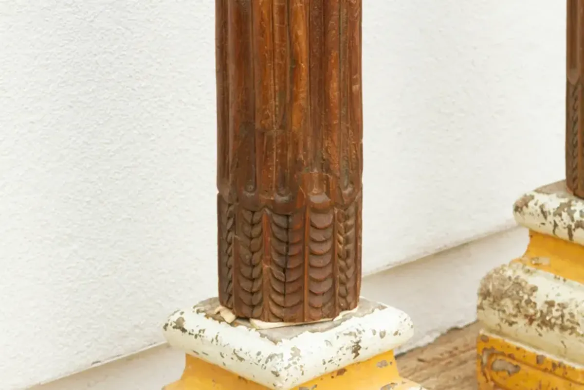 Pair of 1800's Stone Teak Carved Columns