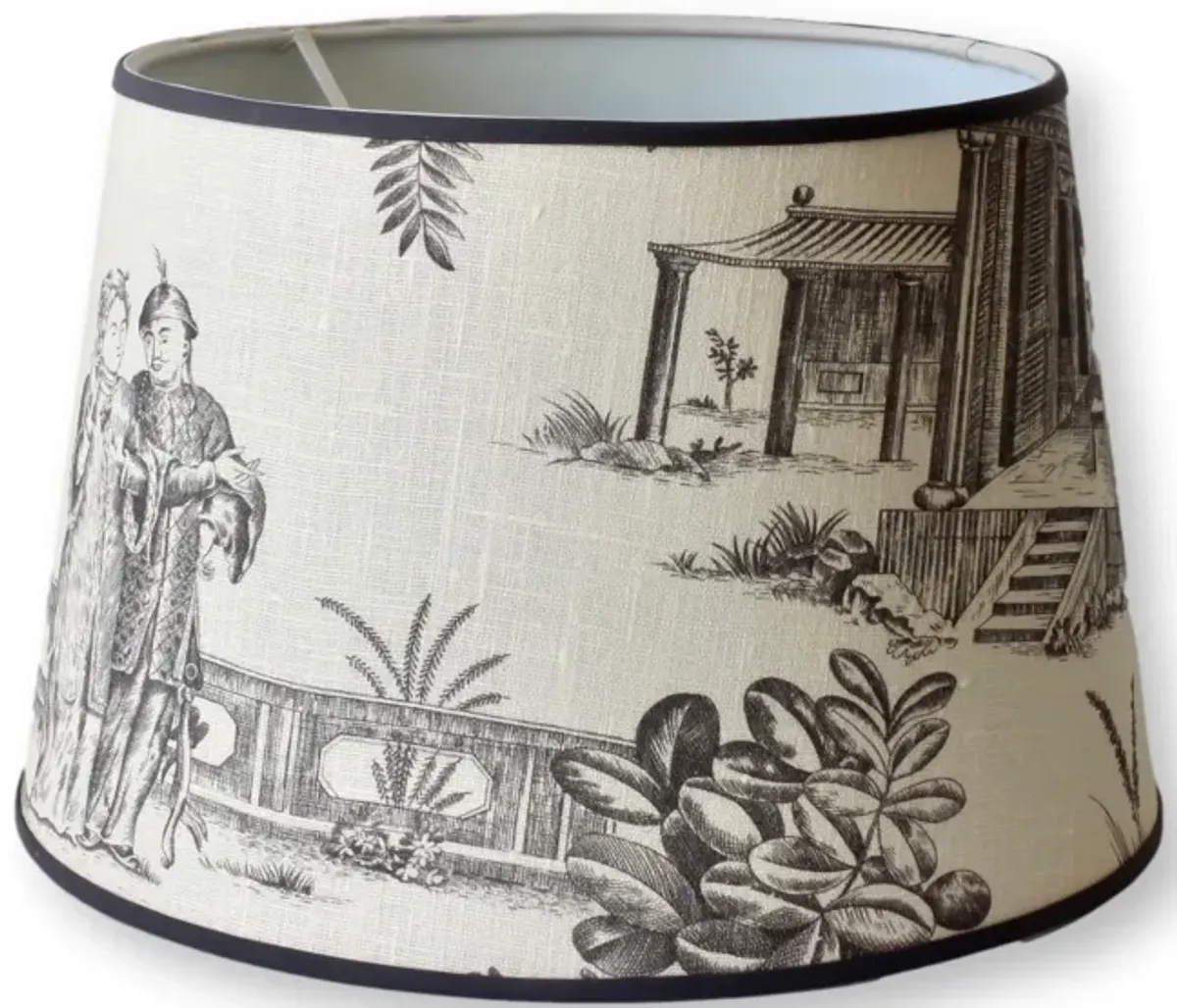 Vintage Chinoiserie Linen Lampshade - Handcrafted - Black