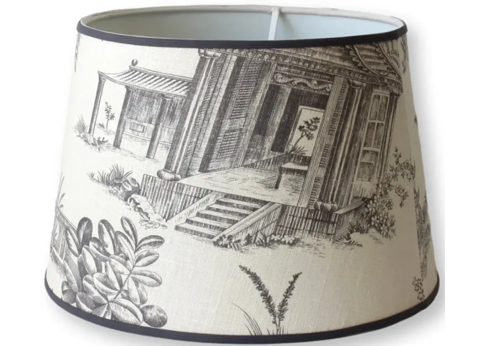 Vintage Chinoiserie Linen Lampshade - Handcrafted - Black