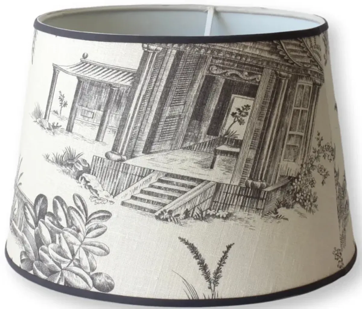 Vintage Chinoiserie Linen Lampshade - Handcrafted - Black