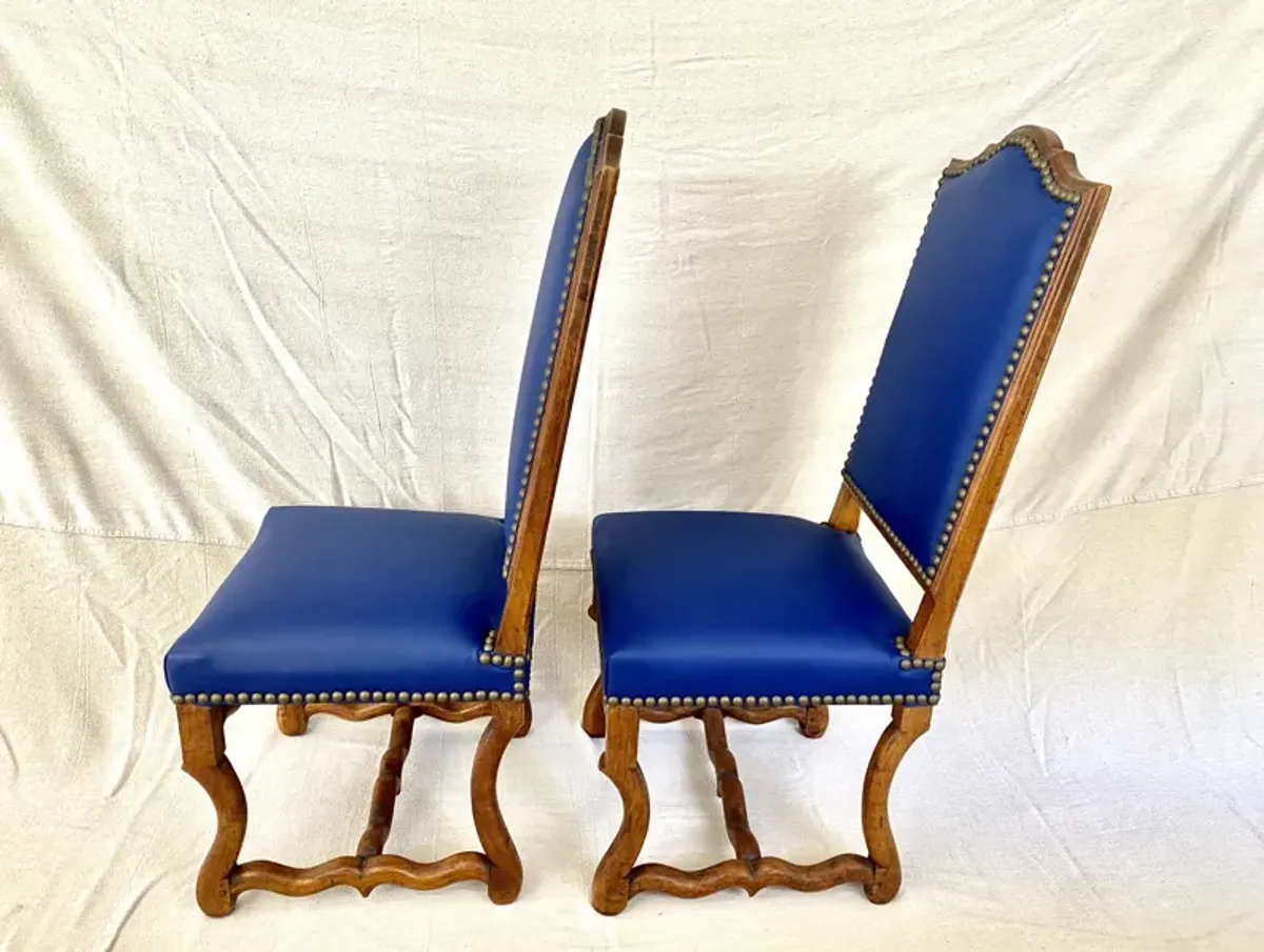 French Os De Mouton Leather Chairs/ Pair - Blue