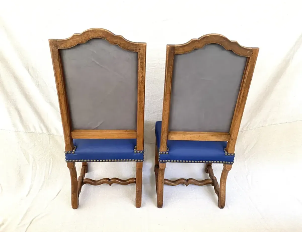 French Os De Mouton Leather Chairs/ Pair - Blue