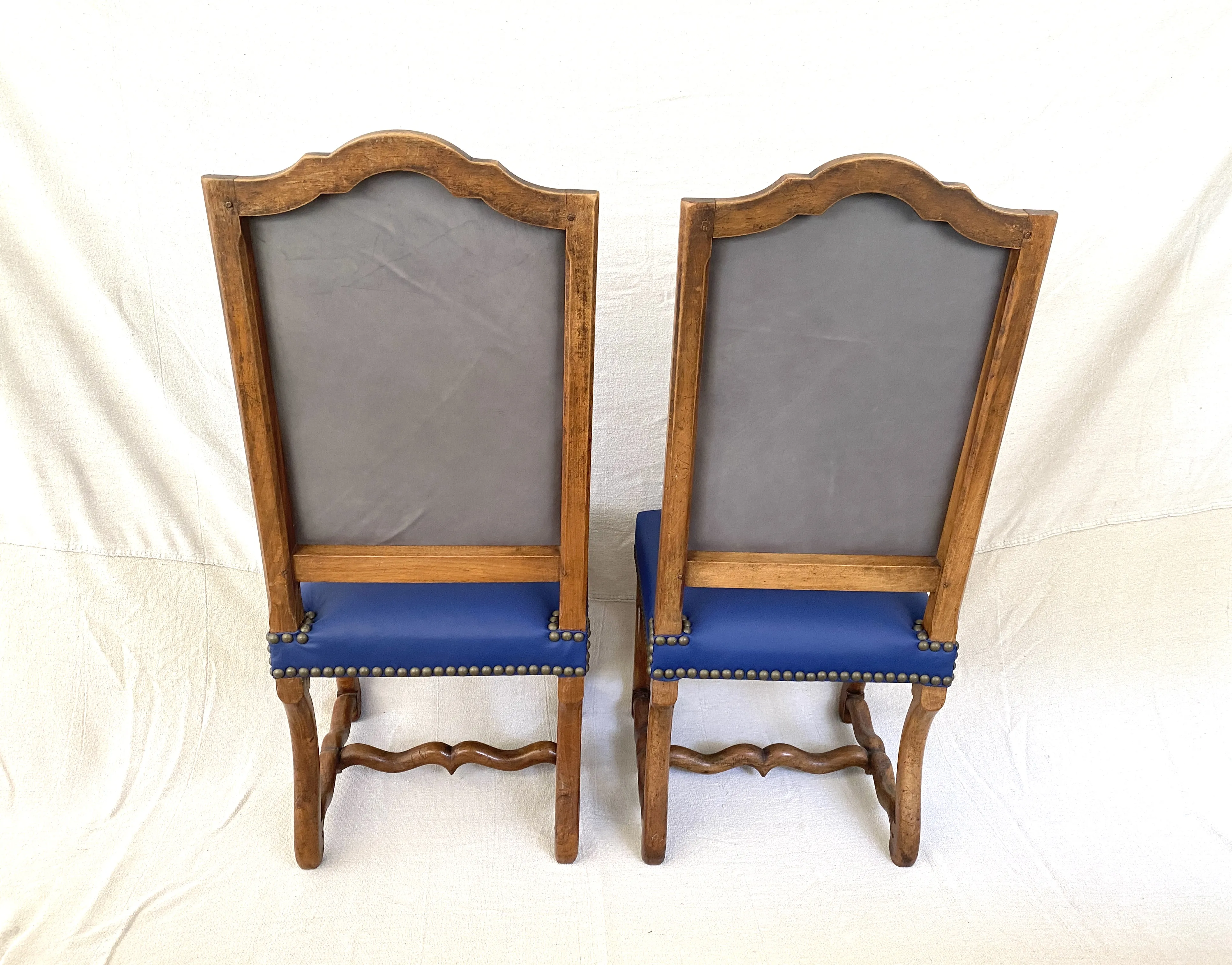 French Os De Mouton Leather Chairs/ Pair - blue