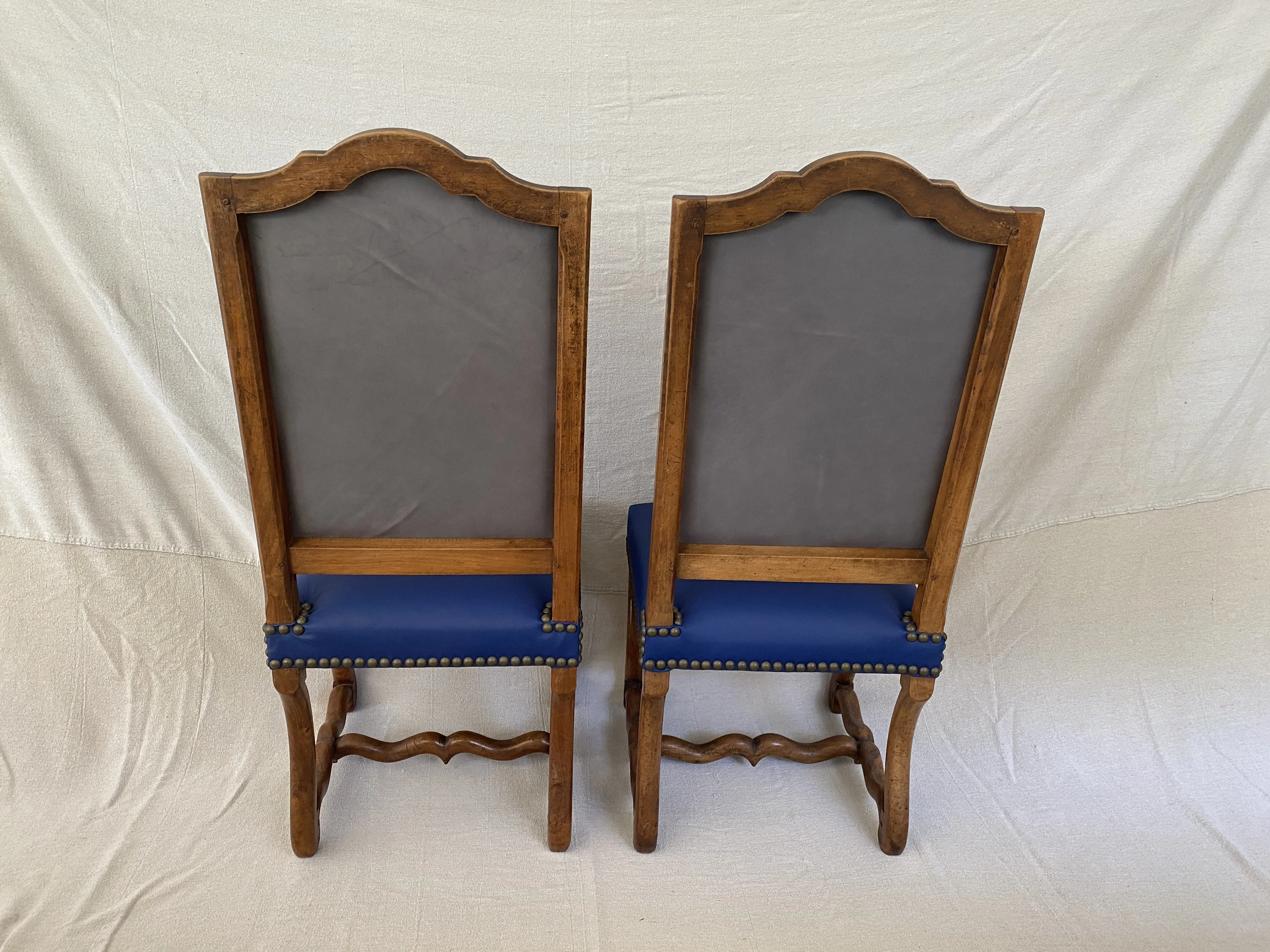 French Os De Mouton Leather Chairs/ Pair - blue