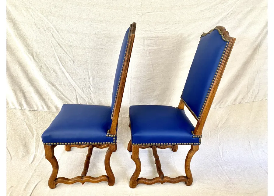 French Os De Mouton Leather Chairs/ Pair - blue