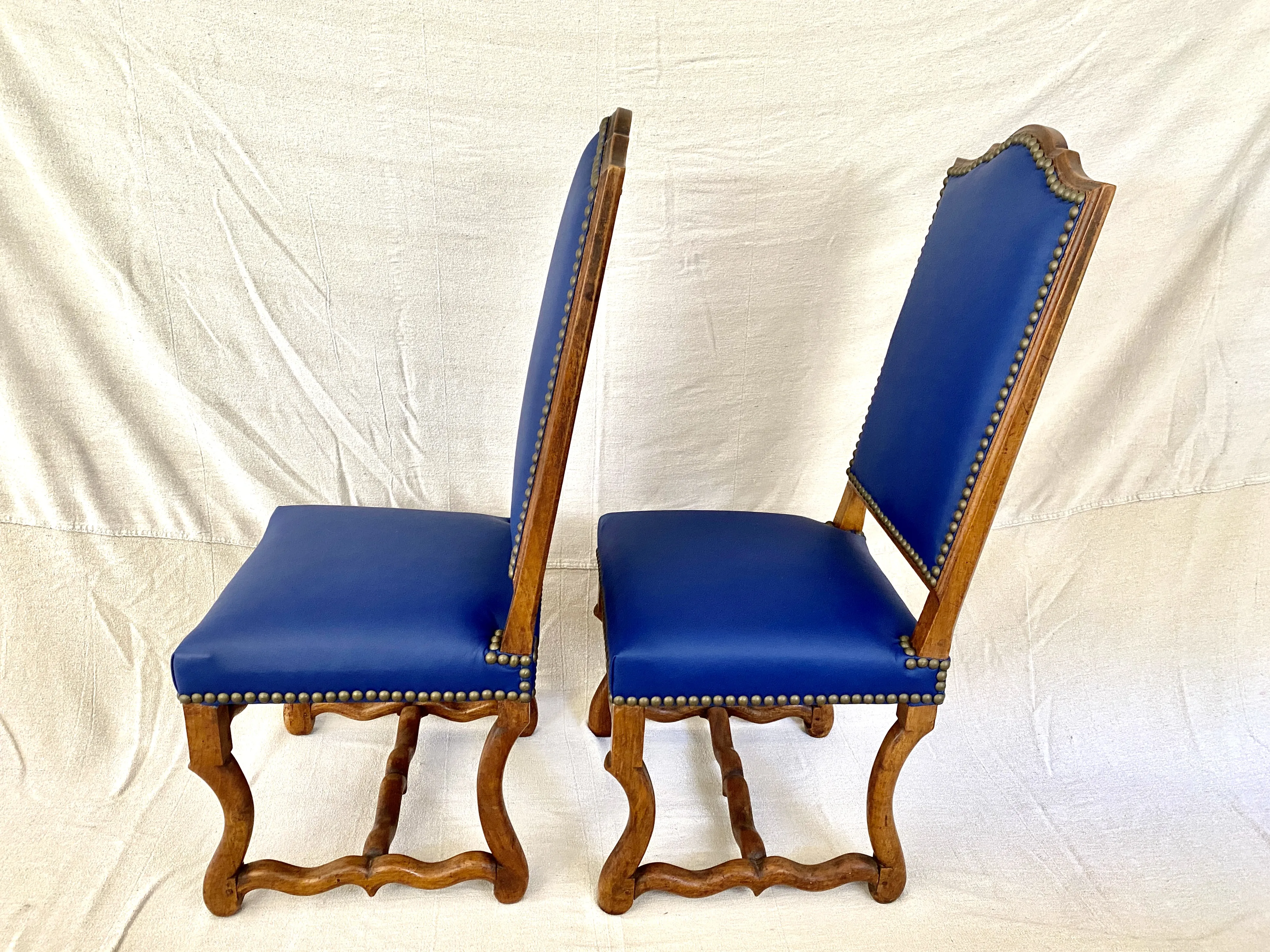 French Os De Mouton Leather Chairs/ Pair - blue