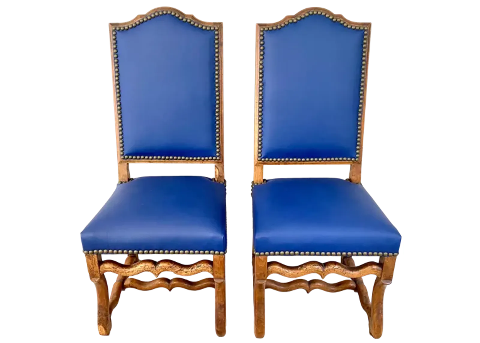 French Os De Mouton Leather Chairs/ Pair - Blue