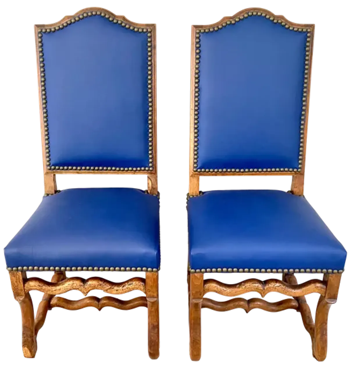 French Os De Mouton Leather Chairs/ Pair - Blue