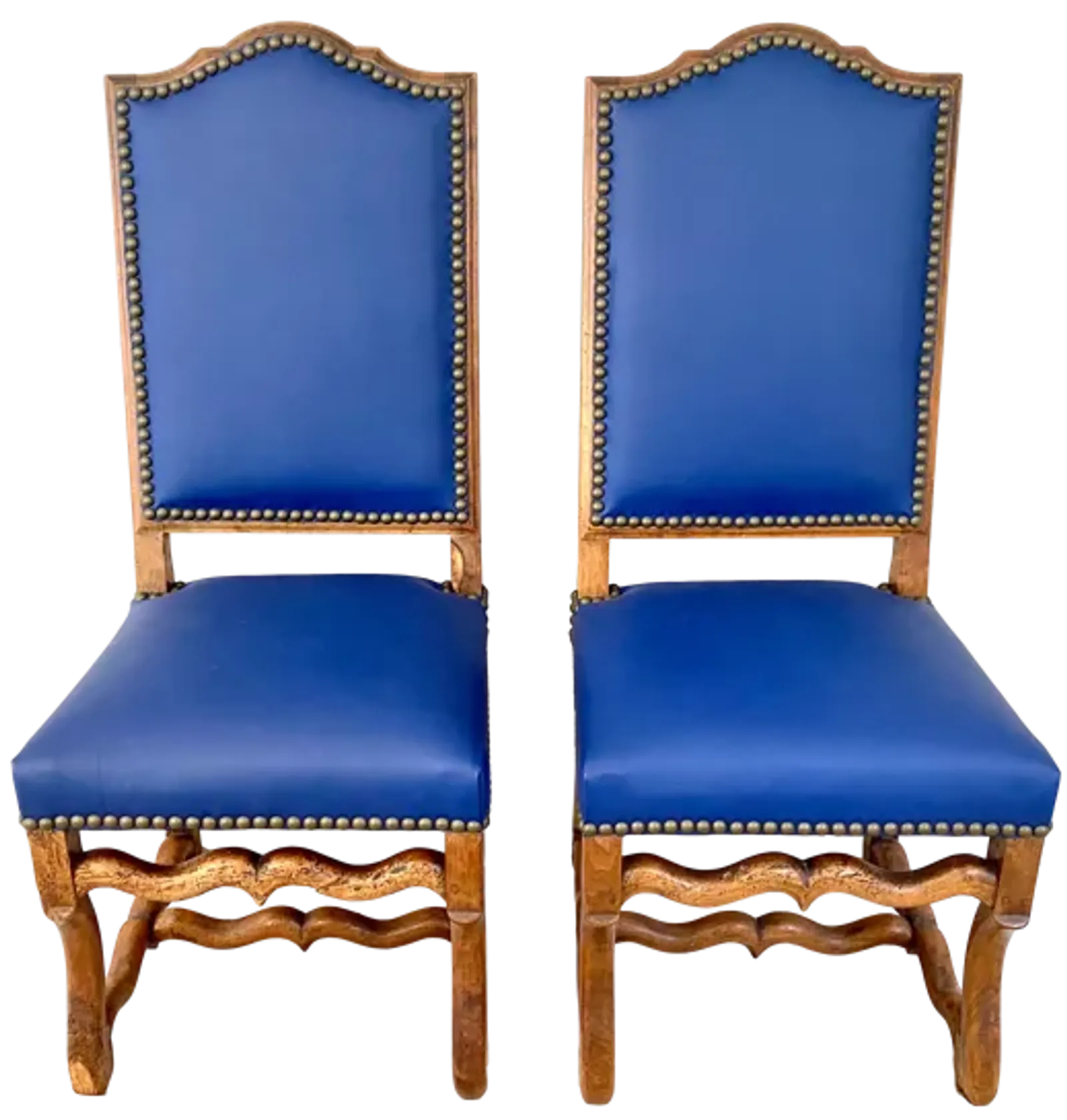 French Os De Mouton Leather Chairs/ Pair - Blue