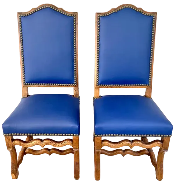 French Os De Mouton Leather Chairs/ Pair - Ballyhoo - Blue
