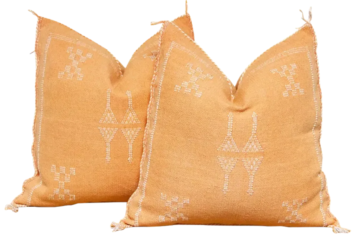 Set of 2 19" Tangerine Moroccan Cactus Silk Pillows - de-cor - Handcrafted