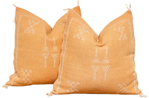 Set of 2 19" Tangerine Moroccan Cactus Silk Pillows - de-cor - Handcrafted