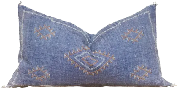 35" Royal Blue Moroccan Silk Lumbar Pillow - de-cor - Handcrafted