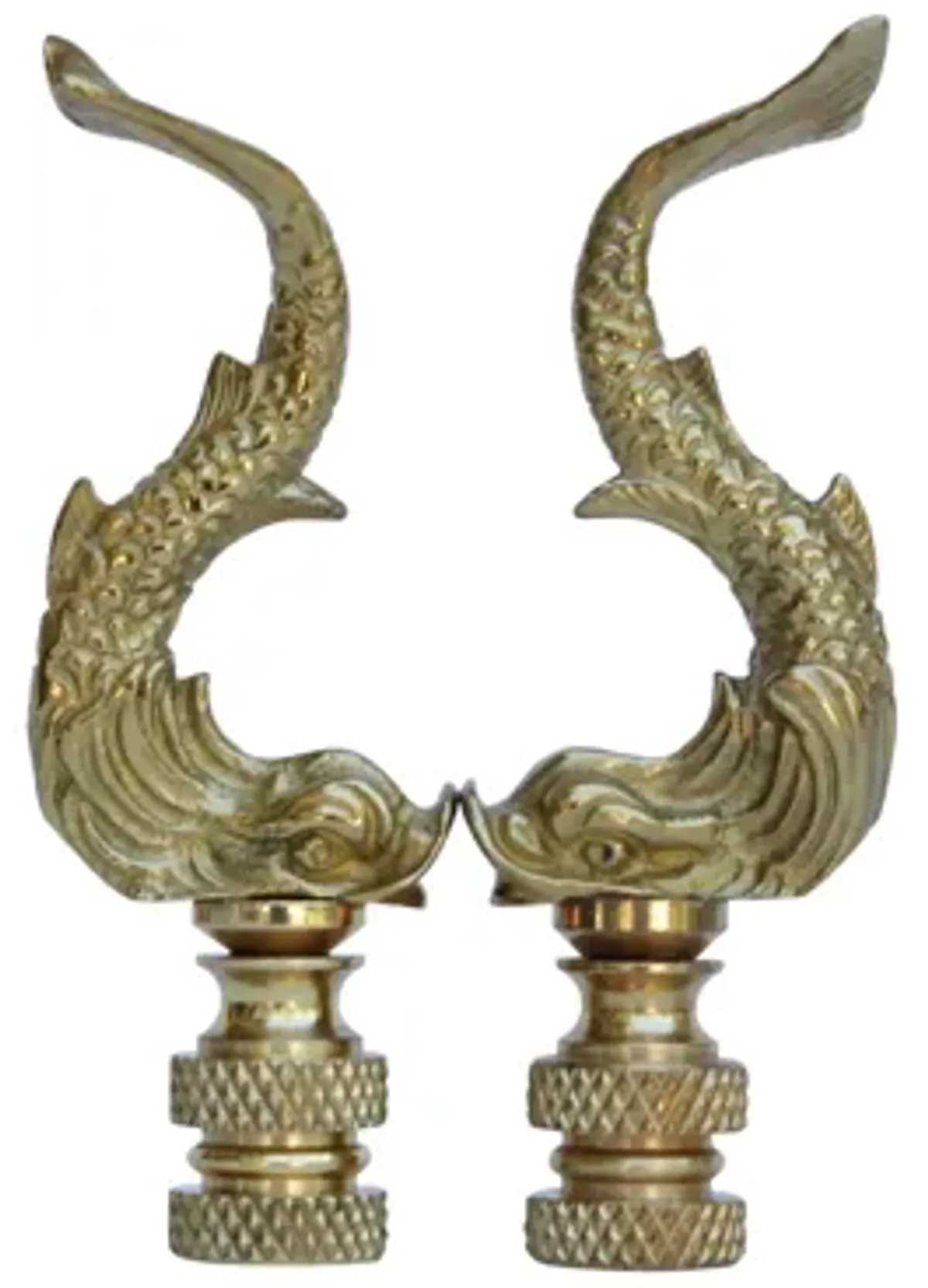 Brass Dolphin Lamp Finials - a Pair - Brown - Fits a standard size lamp harp