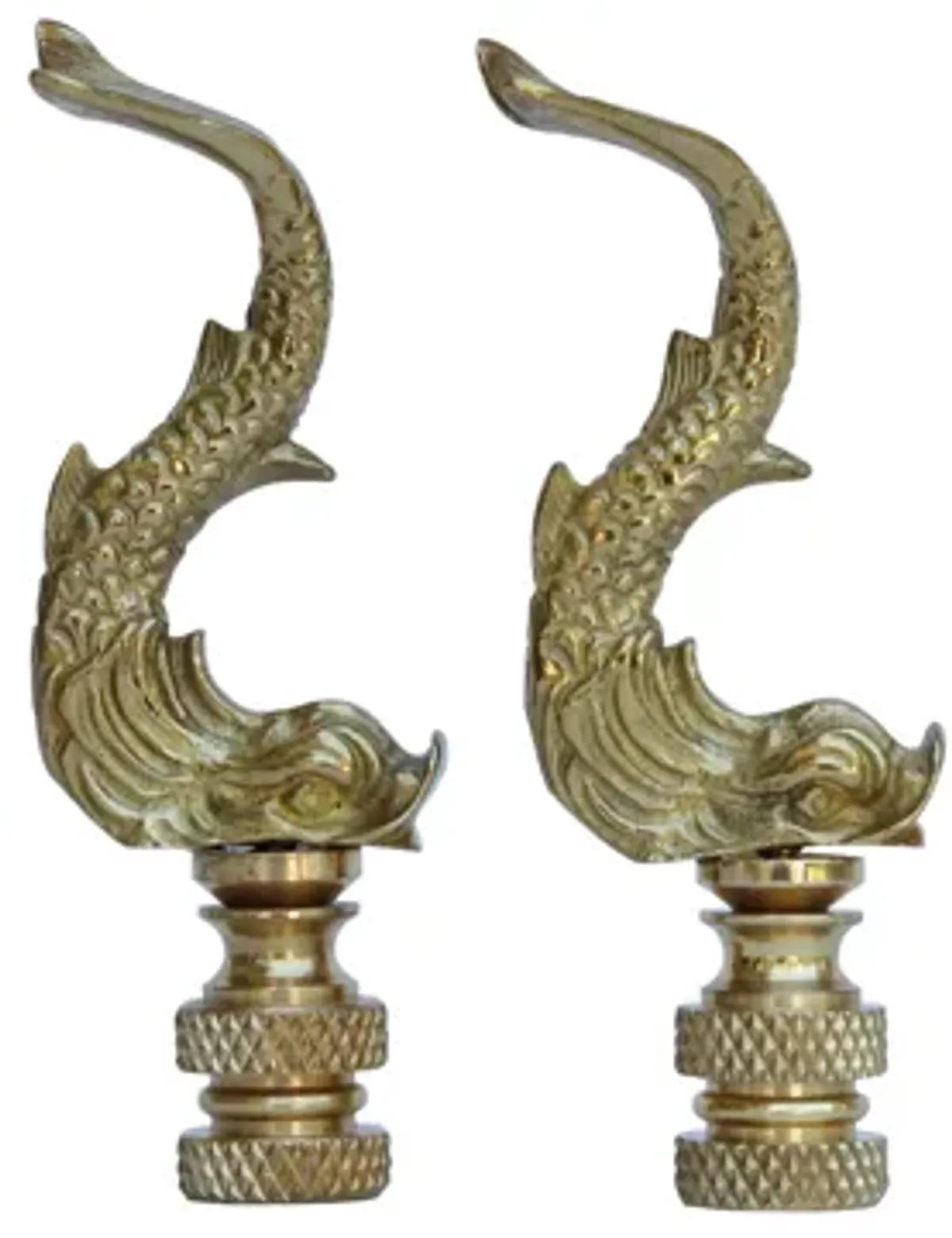 Brass Dolphin Lamp Finials - a Pair - Brown - Fits a standard size lamp harp