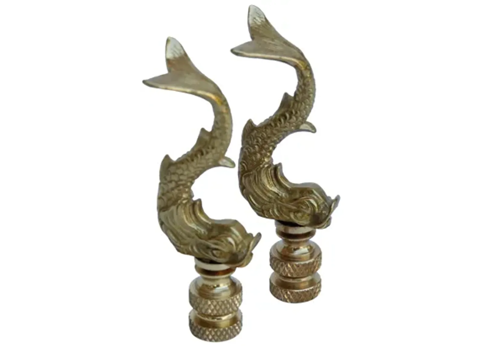 Brass Dolphin Lamp Finials - a Pair - Brown - Fits a standard size lamp harp